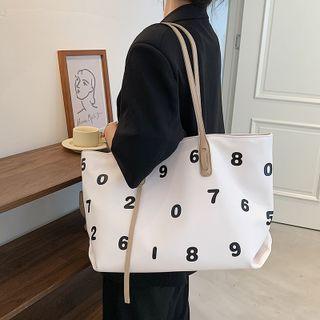 Number Print Faux Leather Shoulder Bag