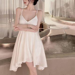 Spaghetti Strap Irregular A-line Dress White - One Size