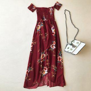 Floral Off Shoulder Midi A-line Dress