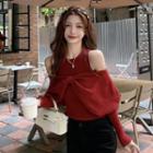 Cold-shoulder Sweater Red - One Size