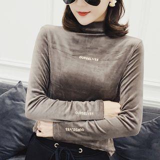 Long-sleeve Lettering Pleuche Top