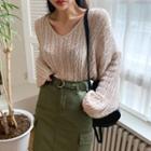 V-neck Oversized Cable-knit Top