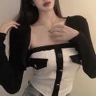 Mock Two-piece Contrast Trim Knit Top