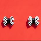 Dotted Bow Resin Earring 1 Pair - Ear Studs - Black & White - One Size