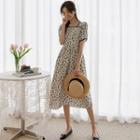 Square-neck Piped Floral Long Dress