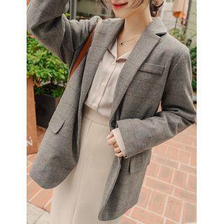 Graph-check Wool Blend Longline Blazer