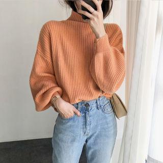 Colored Balloon-sleeve Sweater