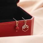 Non-matching Rhinestone Alloy Hexagon & Bead Dangle Earring 1 Pair - As Shown In Figure - One Size