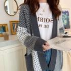 Print Panel Cardigan Gray & White - One Size