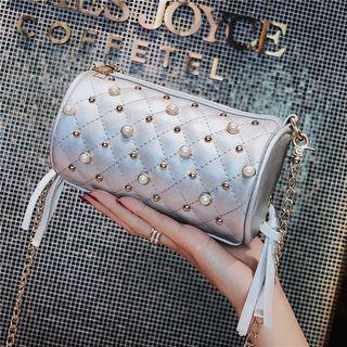 Studded Quilted Faux Leather Cylinder Crossbody Bag