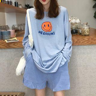 Long-sleeve Print T-shirt / Knit Shorts
