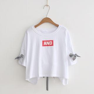 Long-sleeve Tied Lettering T-shirt