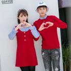 Couple Matching Striped Collared Pullover / Collared Long Sleeve Dress