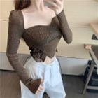 Lace Panel Cropped Knit Top