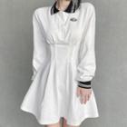 Long-sleeve Contrast Polo-neck Mini A-line Dress