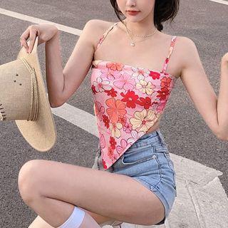 Floral Cropped Camisole Top Red Flower - Pink - One Size