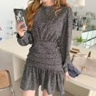 Shirred-trim Leopard Dress