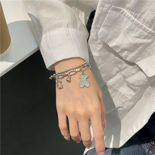 Bear Pendant Layered Alloy Bracelet 1 Pc - Silver - One Size