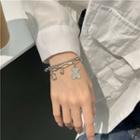 Bear Pendant Layered Alloy Bracelet 1 Pc - Silver - One Size