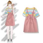 Striped Short-sleeve T-shirt / Suspender Dress