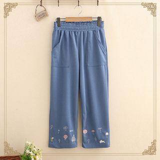 Mushroom Embroidered Wide-leg Pants