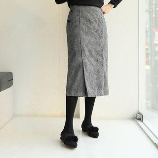 Houndstooth H-line Midi Wrap Skirt