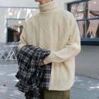 Turtleneck Argyle Pattern Oversize Sweater