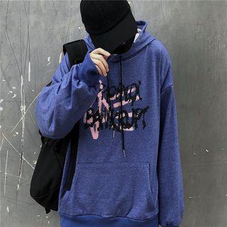 Lettering Oversize Hooded Long-sleeve T-shirt