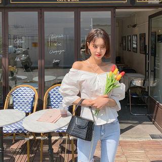 Off-shoulder Ruffle-cuff Blouse