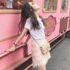 Set: Short-sleeve T-shirt + Mini Fringed A-line Skirt