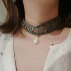 Faux Pearl Lace Choker / Bracelet / Earrings