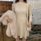Furry Vest / Long-sleeve Knit A-line Dress