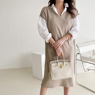 V-neck Rib-knit Vest Dress