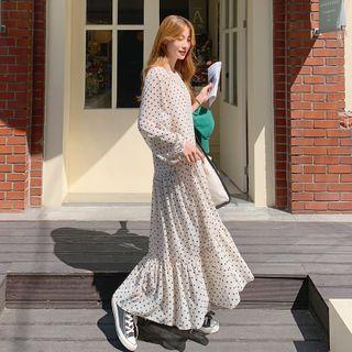 Set: Tiered Polka-dot Dress + Slipdress