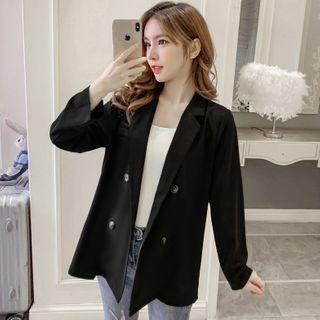 Long-sleeve Plain Double-breasted Blazer