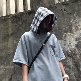 Plaid Hood Short-sleeve T-shirt
