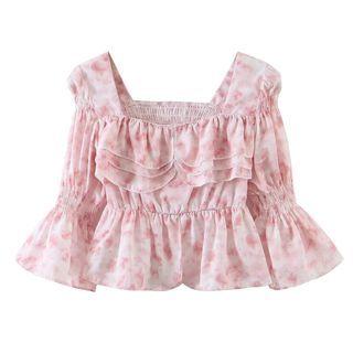 Elbow-sleeve Tie-dye Cropped Blouse