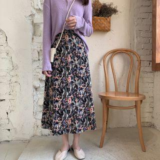 High-waist Floral Printed Chiffon A-line Skirt