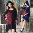 Embroidered 3/4-sleeve Linen Cotton Dress