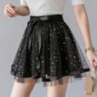 Star Print Mesh Mini A-line Skirt