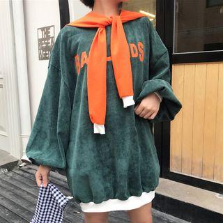Set : Corduroy Letter Long-sleeve Dress + Shawl