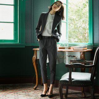 Plain Blouse / Pinstriped Blazer / Vest / Dress Pants / Mini Pencil Skirt / Set