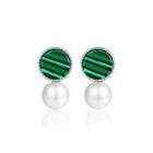 Sterling Silver Fashion And Elegant Geometric Round Imitation Malachite Stud Earrings Silver - One Size