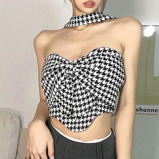 Halter Houndstooth Crop Top