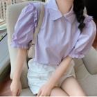 Puff-sleeve Collared Frill Trim Top / Ruched Puffy Shorts