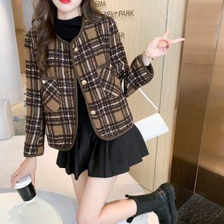 Plaid Button-up Tweed Jacket