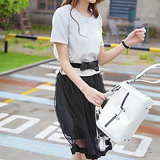 Set: Belted Stripe Top + Tulle Skirt