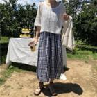 Cutout Loose-fit Knit Top / Check Sleeveless Dress