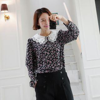 Lace-collar Floral Print Top One Size