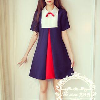 Color Block Short-sleeve Sheath Dress